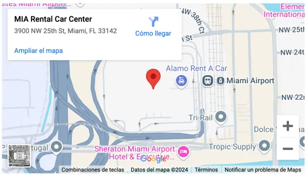 Mapa Rental Car Center Miami